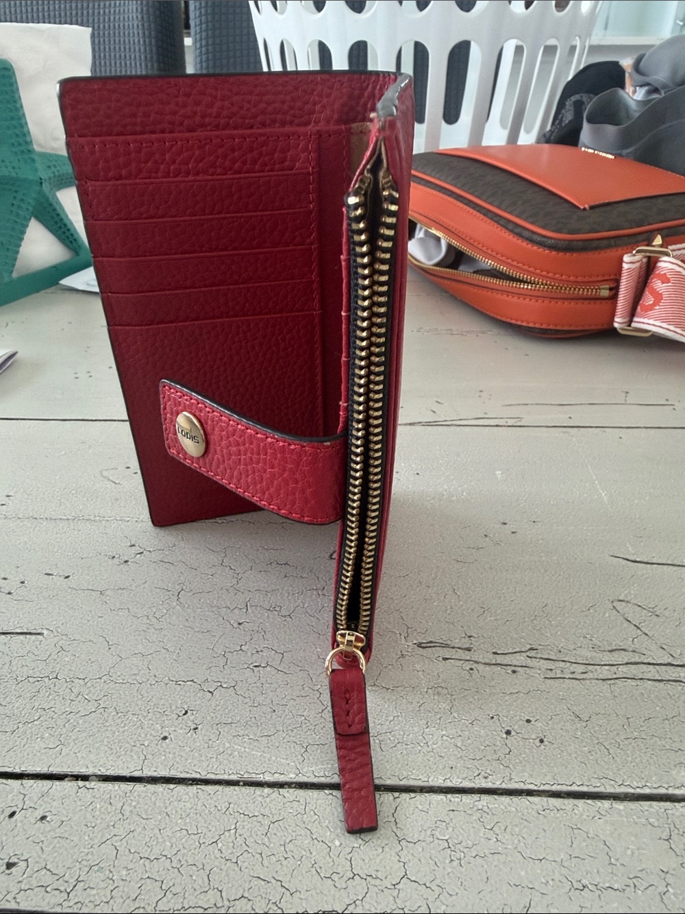 Lodis Red Pebbled Leather Zip Card Case - Picture 6 of 6
